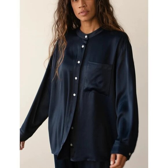 DONNI. Tops - DONNI Satiny Mandarin Collar Button Down Shirt Size XS $249 Retail